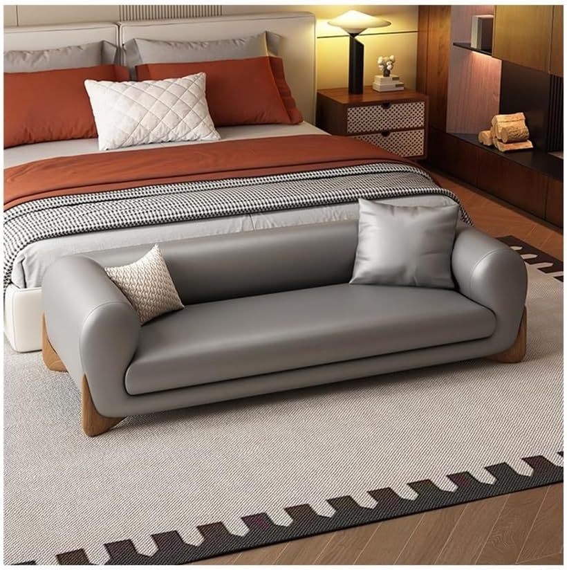 Modern Bed End Stool Leather Sofa Bench Bedroom Clothing Store Cloakroom Bedside Entryway(Gris,Medium)