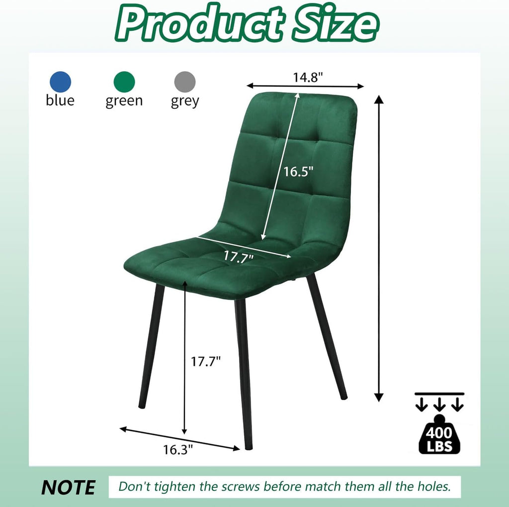 Velvet Dining Chairs Set of 4, Mid Century Upholstered Green Dining Room Chairs Tufted Upholstered Kitchen Chairs Set of 4 for Dining Room, Bedroom, Living Room