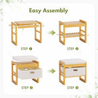Storage Ottoman, Bamboo Footstool with Drawer, 3-in-1 Soft Ottoman with Storage, Multifunctional Footrest, Seat & Organizer for Living Room, Bedroom, Entryway Gift Set for Family