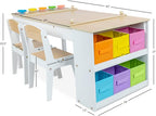 Milliard Kids Art Table Set with Chairs for Playroom, Toddler Craft and Play Wood Activity Table with Storage Bins and Paper Roll (Wood and White)