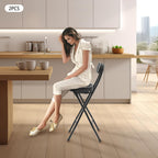 2PCS Folding Bar Stool with Backrest, Leather Padded Counter Height Foldable Stool, Portable Folding Stool Tall Bar Stools for Outdoor Camping Kitchen Shop (Black)