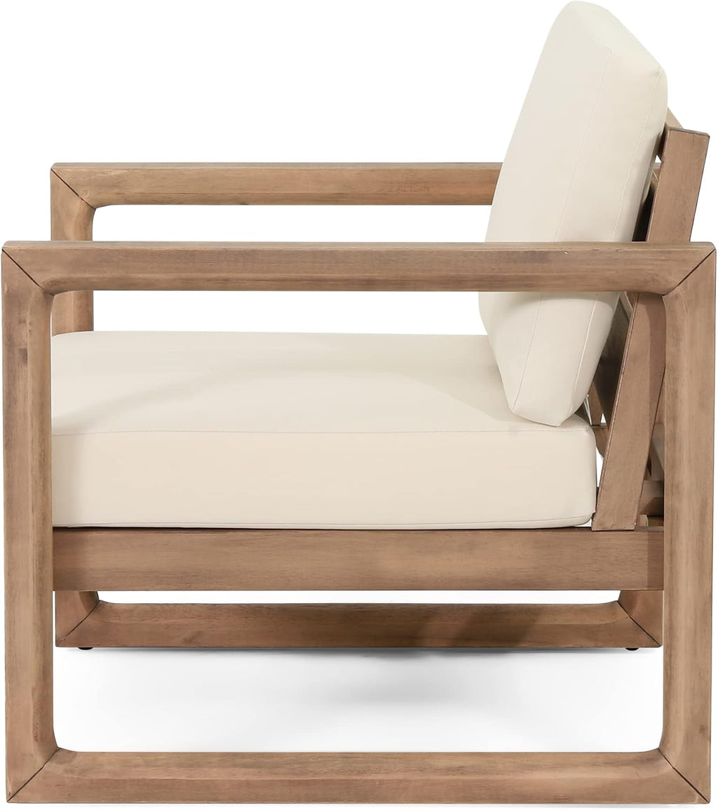 Acacia Wood Patio Club Chair Set of 2 with Water-Resistant Cushions, Outdoor Deep Seating Furniture for Garden, Porch, Backyard, Brown Wash with Beige Cushion