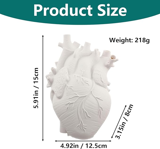 Heart Shaped Resin Vase - Anatomical Human Heart Flower Pot Planter, Nordic Modern Desktop Decor for Farmhouse Living Room, Bedroom, Valentine's Day Gift Home Decoration
