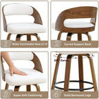 Swivel Counter Height Stools Set of 4, 25" Counter Stools with Bentwood Curved Back Upholstered Seats Mid Century Modern Stools for Kitchen Island, Counter, White