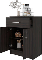 DEPOT E-SHOP 24" Barbados Pantry Cabinet 33" H with Top Drawer, Double Doors and Interior Shelves, Dark Walnut – Tall Kitchen Storage & Pantry Organization
