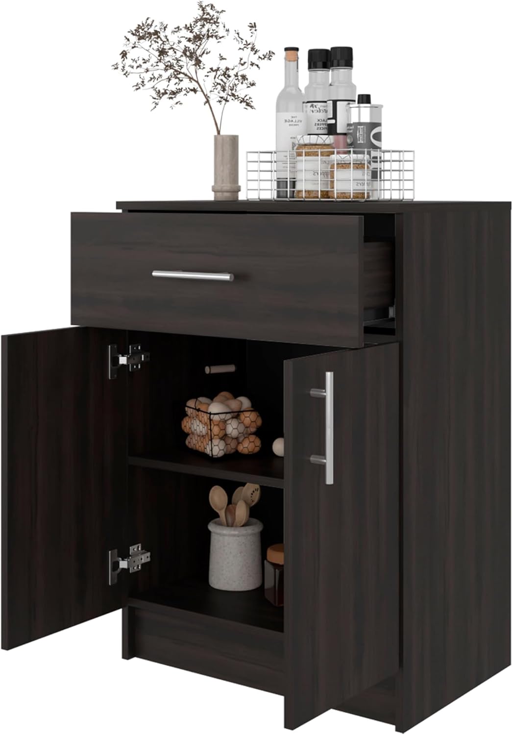 DEPOT E-SHOP 24" Barbados Pantry Cabinet 33" H with Top Drawer, Double Doors and Interior Shelves, Dark Walnut – Tall Kitchen Storage & Pantry Organization