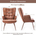 Kosydown PU Leather Wingback Accent Chair with High Back & Tufting, Brown | Comfortable single seating high back armchair with elegant tufted leather for living room, bedroom, office & reading room.