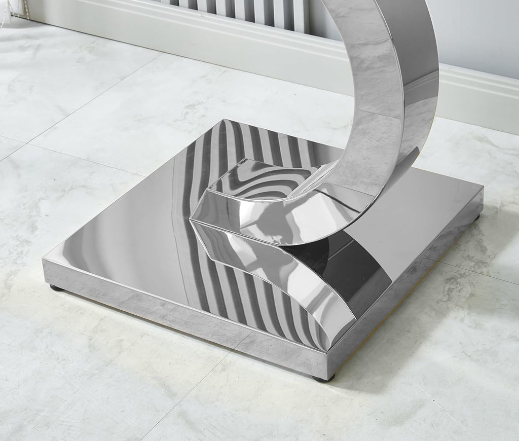Luxury Silver Glass End Table,Sqaure Sofa Side Table with Shiny Mirrored C-Shape Stainless Steel Base,Clear Glass Accent End Table Bedside Table Nightstand for Living Room Bedroom Office