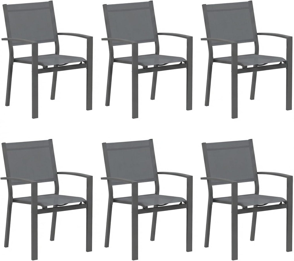 Elountik Set of 6 Heavy Duty Outdoor Patio Chairs, All Weather Textilene Mesh, Metal Frame, 350lb Capacity, Grey