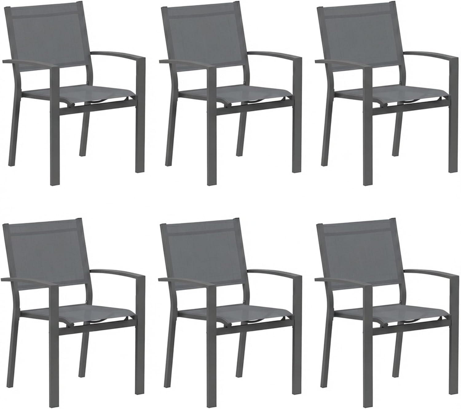 Elountik Set of 6 Heavy Duty Outdoor Patio Chairs, All Weather Textilene Mesh, Metal Frame, 350lb Capacity, Grey