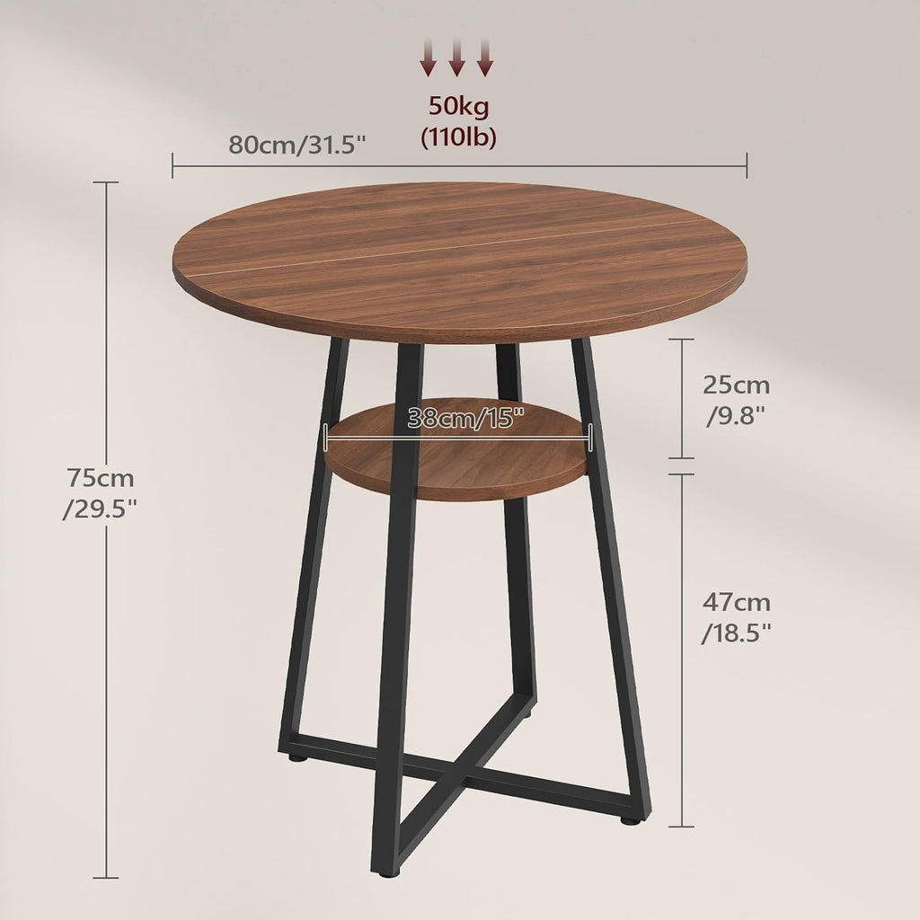 MAHANCRIS 31.5" Round Dining Table for 2-4, Farmhouse Kitchen Table with Storage Shelf, Small Circle Dining Table Space Saving, for Dining Room, Kitchen, Living Room, Walnut and Black DTHZ8201