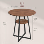 MAHANCRIS 31.5" Round Dining Table for 2-4, Farmhouse Kitchen Table with Storage Shelf, Small Circle Dining Table Space Saving, for Dining Room, Kitchen, Living Room, Walnut and Black DTHZ8201