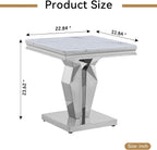 Modern Marble End Table, Sqaure Sofa Side Table with Silver Mirrored Stainless Steel Base Luxury White Faux Marble Accent End Table Bedside Table Nightstand for Living Room Bedroom