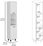 Kitchen Pantry 79" H, Two Open Storage Shelves, Three Internal Shelves, Two Doors, Four Legs, White