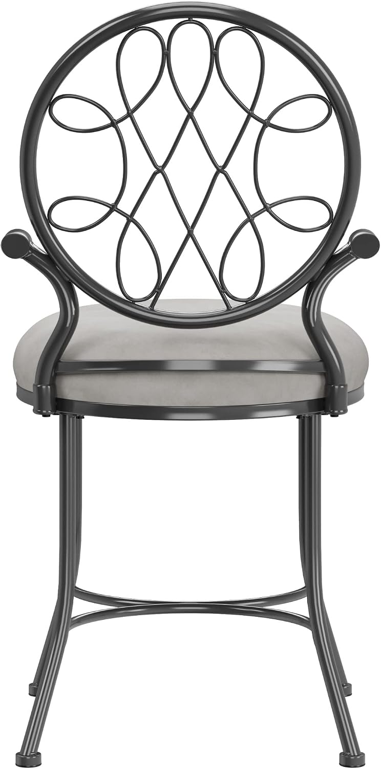 Hillsdale O'Malley Vanity Stool with Spiral Pattern Design, Metallic Gray Fabric