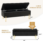 45.6 Inch Velvet Storage Bench Tufted Upholstered Ottoman Bench, Bedroom Bench with Storage, for Bedroom Living Room Entryway Rectangular Accent Bench, Black
