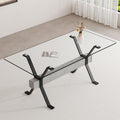 Glass Dining Table 71"｜Modern Dining Table for 6｜0.4" Thick Tempered Glass Top｜Matte Black Metal Legs｜Grey Crossbar｜Easy Assembly｜Perfect for Dining Room or Kitchen
