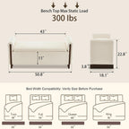 50.8 inch Storage Ottoman Bench with Armrests, Hidden Storage, Beige | End of Bed Bench, Bedroom Storage Bench , Chenille Upholstery, Solid Wood Legs, Entryway Bench, Living Room, Bedroom, Hallway