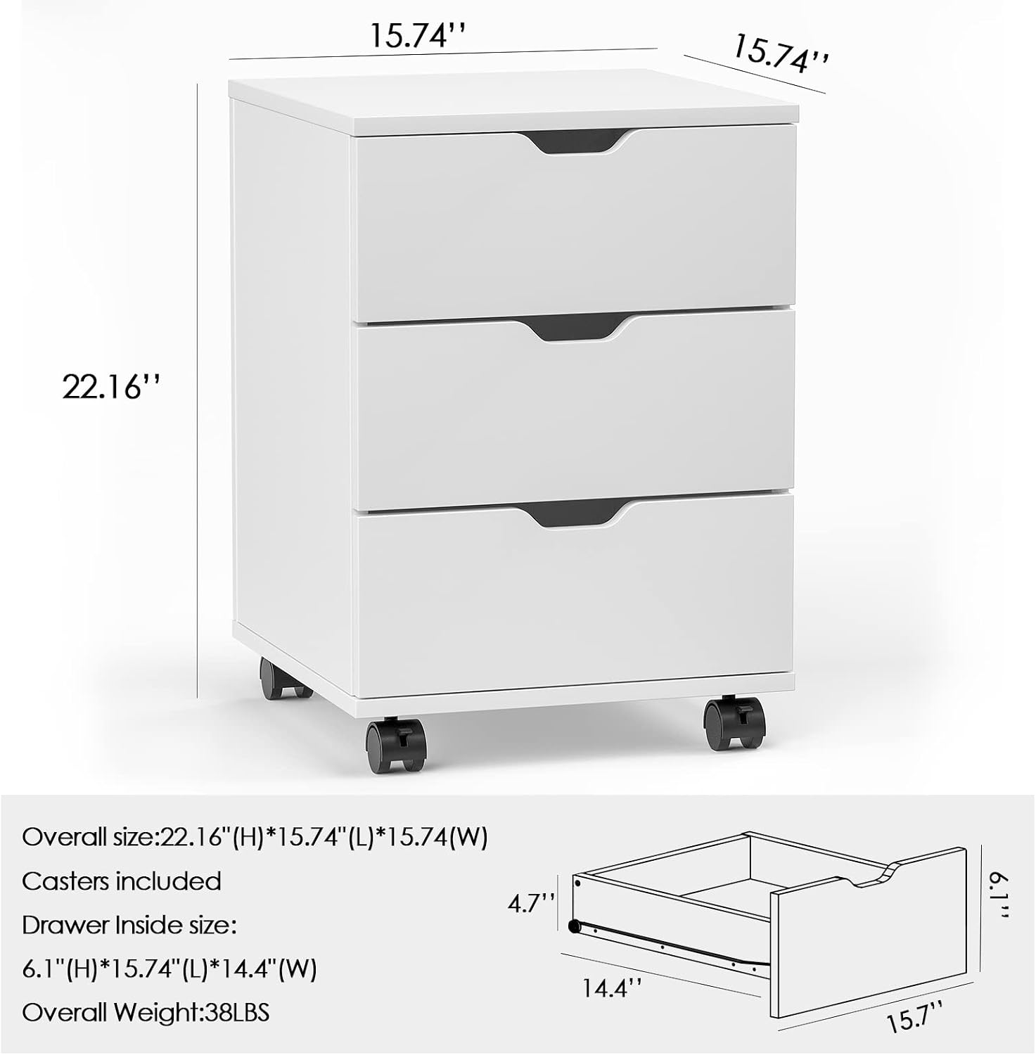 Stary Fully Assembled 3 Drawer Wood Rolling File Cabinet