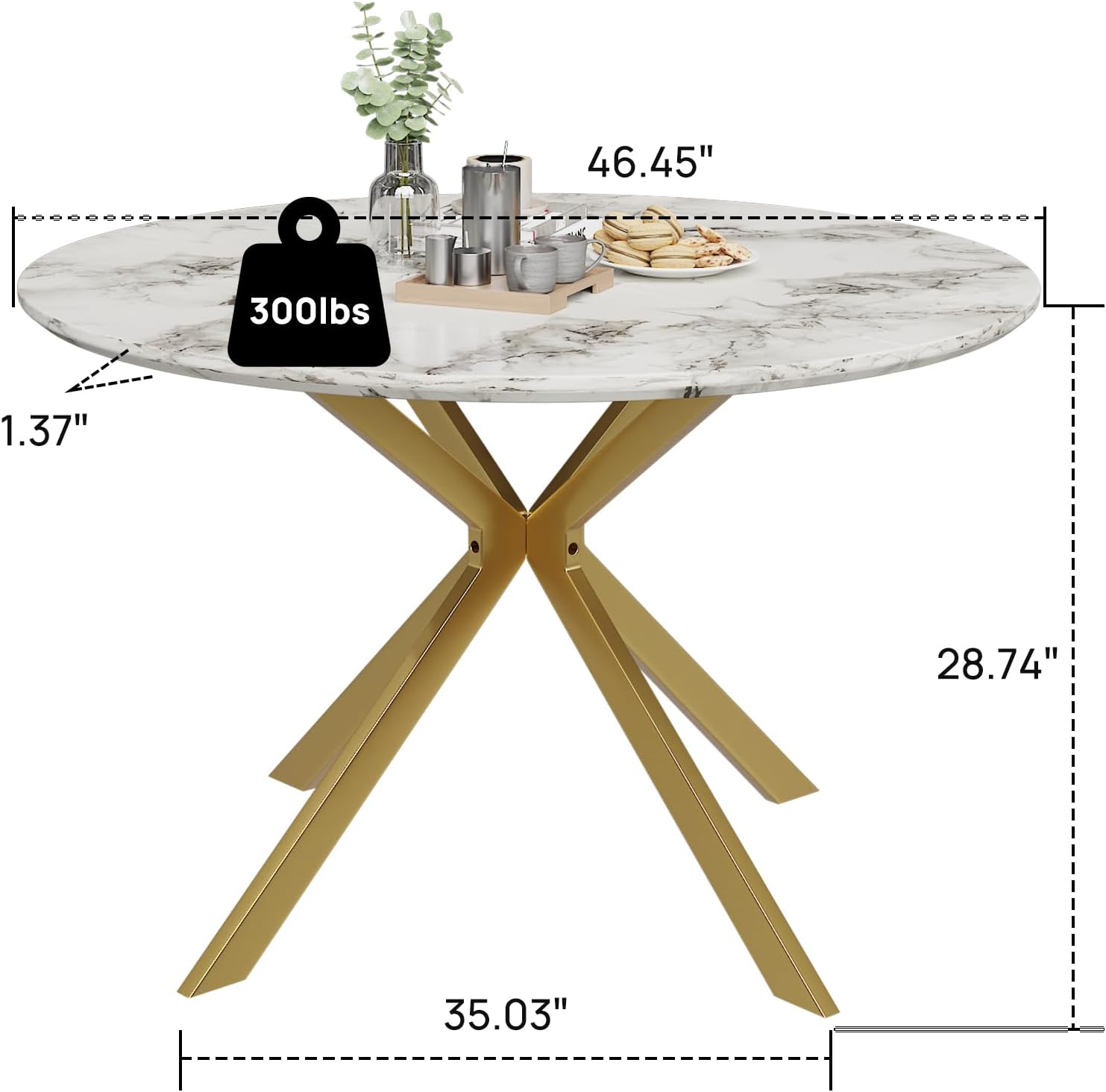 ALBAD 46.4" Round Dining Table, Mid Century Modern Round Dining Room Table for 4-6 with Metal Legs, Easy Assembly Coffee Table, Space-Saving Design for Kitchen and Dining Room