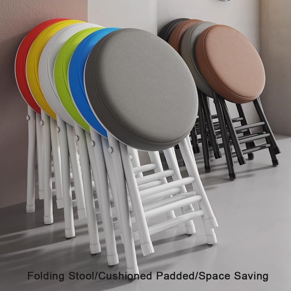 20" Home Folding Stool Collapsible Padded Bar Stool Round Kitchen Stools No Back Portable Breakfast Chairs PU Leather for Kitchen Breakfast Cafe(Orange)