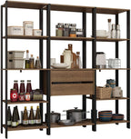Madesa Kitchen Pantry Storage Rack with 2 Drawers and Open Shelves 74" L Multiuse Modular Cabinet for Kitchen Organization - Black/Brown