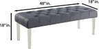 Yafelle 48” Velvet Upholstered Glam Bench with Button Tufted Seat, Silver Nailhead Trim, and 4 Clear Acrylic Legs, Elegant Entryway, Bedroom, or Dining Room Accent Seating, (Grey)