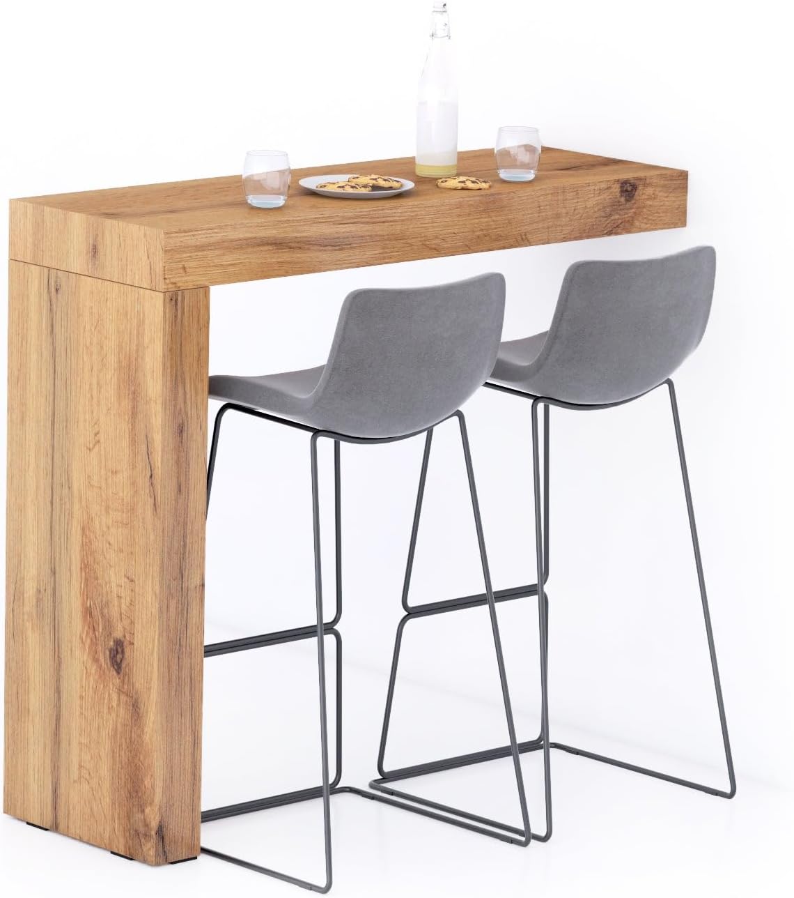 Mobili Fiver Evolution Tall Kitchen Bar Table Made in Italy | Space Saving, Wall-Mounted Counter Height Table for 2 | Breakfast Bar Table Top w/Cable Holder | Rustic Oak | 47,2 in x 15,7" in