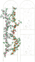 Sungmor Metal Trellises for Climbing Plants, Overall 20 Inch Width & 82.5 Inch Tall, 2PC White Pack, Decorative Retro Style Trellis Fence Panels, Garden Plant Support, Flower Rose Climbing Rack