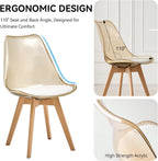 Dining Chairs Set of 4, Acrylic Mid Century Chairs, Light Brown | Clear Acrylic Backrest With Soft Padded Seat, Sturdy Wooden Legs. Ideal For Kitchen And Living Room