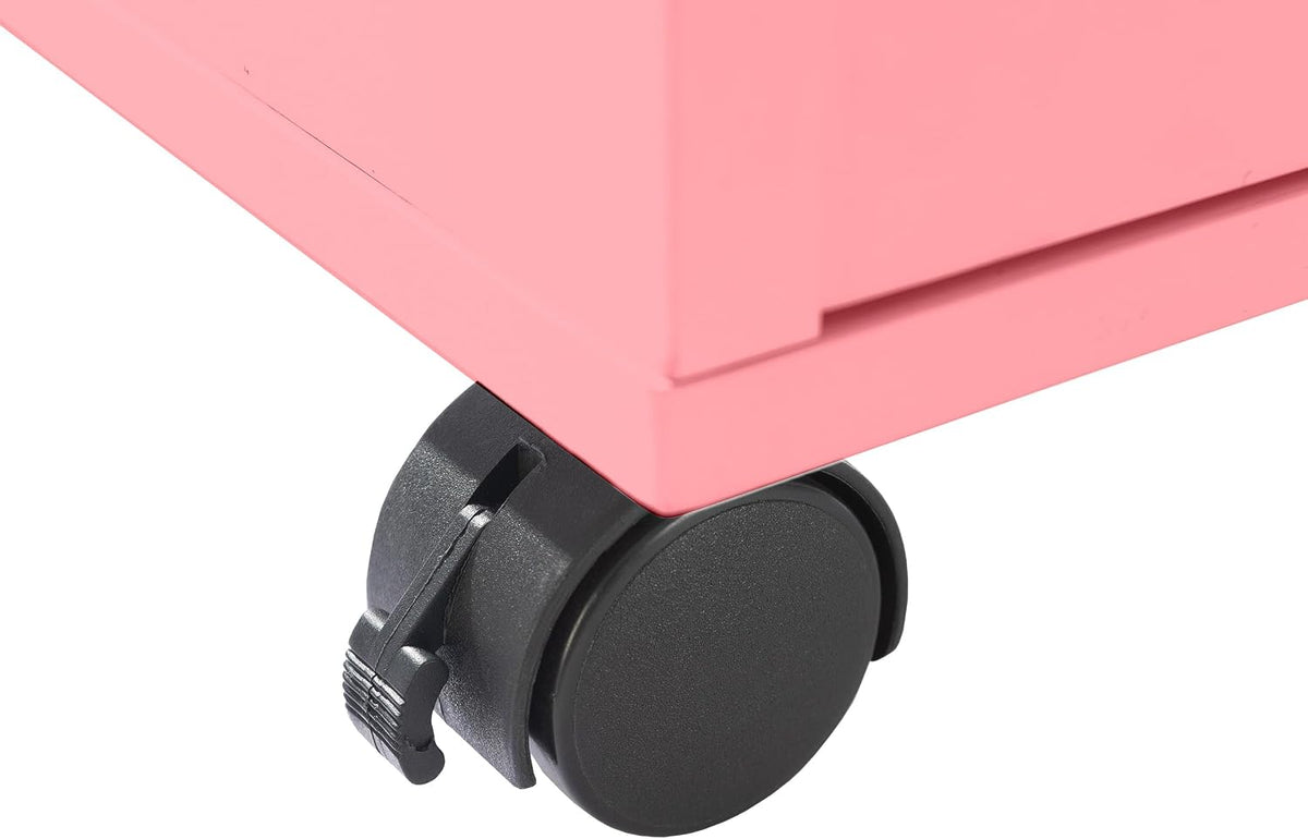 Lavish Home 2-Drawer Wooden File Cabinet with Lock, Pink, 16” x 27” | Rolling Filing Organizer with Deep Drawer Storage for Under the Desk, Home, or Office