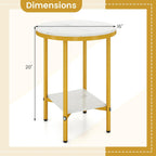 Giantex Round Side Table Set of 2, 2-Tier Faux Marble Bedside Night Stand w/Metal Frame & Open Storage Shelf, Gold Accent Style, Tall Coffee Sofa End Table for Living Room Bedroom Small Spaces