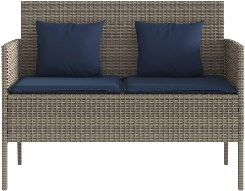 Gray Patio Bench with Storage, PE Rattan Outdoor Storage Bench with Cushions and Waterproof Bag, Garden Seat for Cushions and Towels