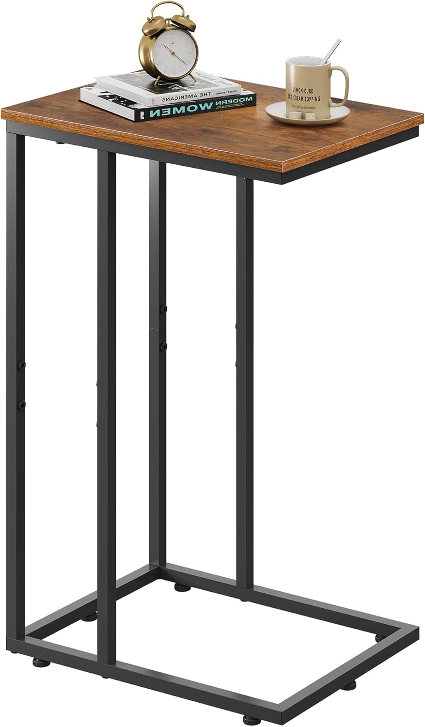 WLIVE C Shaped End Table, Small Side Table for Couch, Sofa, TV Tray C Table for Living Room, Bedroom, Home Office, Small Spaces, Rustic Brown