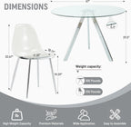 Round Dining Table Set for 6, 47" Clear Tempered Glass Table with Sliver Metal Legs and 6 Transparent Acrylic Chairs, Compact Modern Kitchen Table Set for Small Space Dining Room (Sliver)