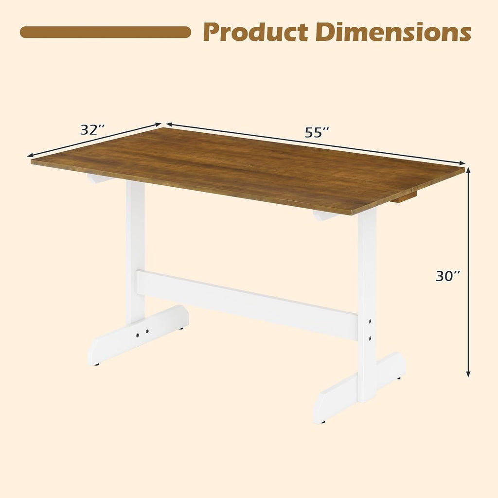 Giantex 55" Dining Table for 4-6, Farmhouse Kitchen Table with H-Shaped Rubber Wood Leg, Adjustable Foot Pads, Rectangular Wood Dinner Tables for Dining Room, Home Office, Living Room, Dinette