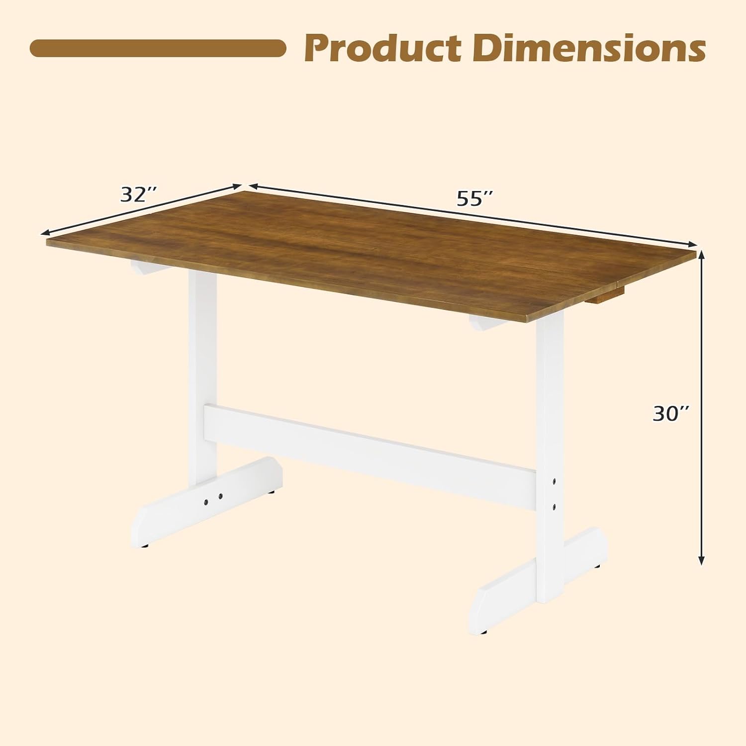 Giantex 55" Dining Table for 4-6, Farmhouse Kitchen Table with H-Shaped Rubber Wood Leg, Adjustable Foot Pads, Rectangular Wood Dinner Tables for Dining Room, Home Office, Living Room, Dinette
