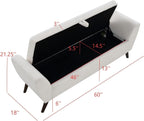 GDFStudio 60" Storage Bench with Seat & Hidden Storage, Teddy Fabric Upholstered Entryway Bedroom Bench, Solid Wood Frame, Rubber Wood Legs, Foam Cushion Seat, Cream
