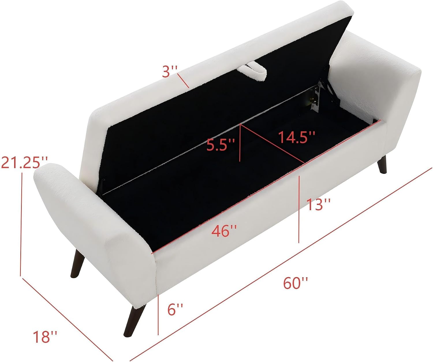 GDFStudio 60" Storage Bench with Seat & Hidden Storage, Teddy Fabric Upholstered Entryway Bedroom Bench, Solid Wood Frame, Rubber Wood Legs, Foam Cushion Seat, Cream