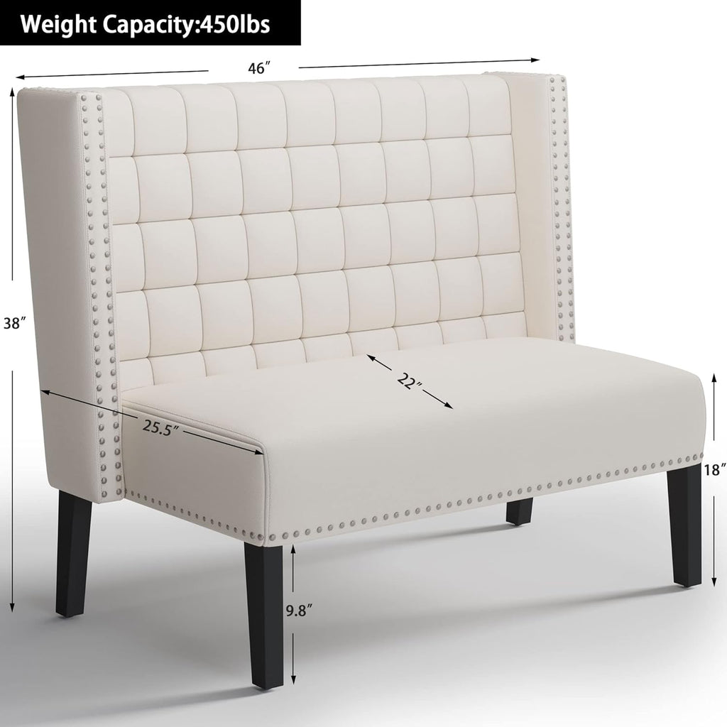 Andeworld Modern Loveseat Settee Bench Sofa Couch, Upholstered Banquette Dining Bench with Back for Dining Living Room Hallway or Entryway Seating,White