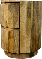 Carolina Chair & Table Harrison Vertical Groove Round Scallop Accent Table with 2 Drawers – Solid Wood Rustic Storage Table – Compact Side Furniture for Living Room, Bedroom, Small Spaces (Natural)