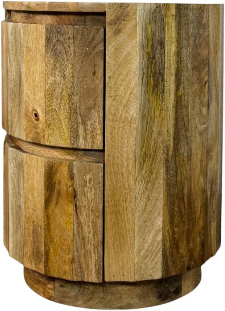 Carolina Chair & Table Harrison Vertical Groove Round Scallop Accent Table with 2 Drawers – Solid Wood Rustic Storage Table – Compact Side Furniture for Living Room, Bedroom, Small Spaces (Natural)