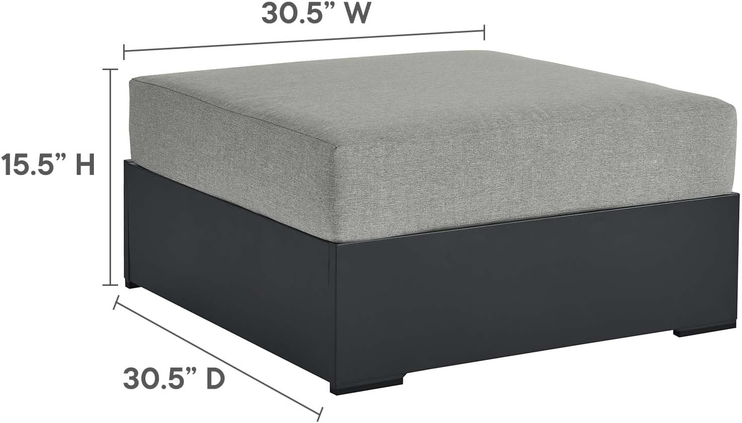 Modway Tahoe Aluminum Ottoman Gray with Weather-Resistant Cushion-Ideal as Outdoor Footstool, Patio or Sunroom Furniture