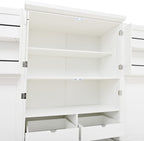 Freestanding Tall Kitchen Pantry Cabinet with 4 Doors and 2 Door Shelves,8 Pull-Out Trays and Adjustable Shelf,for Dining Room (White/F)