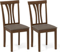 Giantex Wooden Dining Chairs Set of 2, Linen Fabric Upholstered Kitchen Armless Chair w/Rubber Wood Frame, Padded Seat, High Curved Back, Farmhouse Accent Side Chairs for Living Room (Brown+Gray)