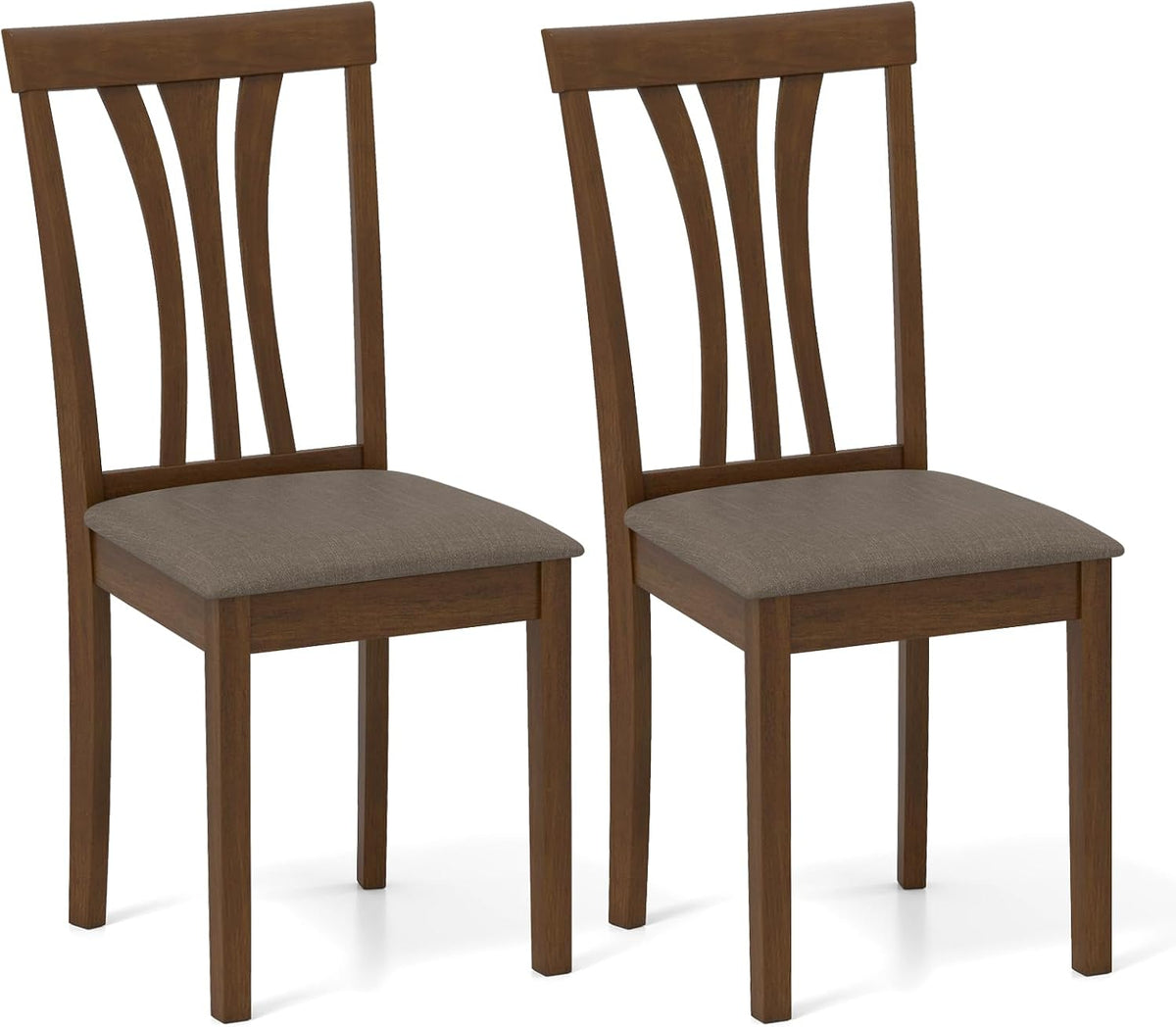 Giantex Wooden Dining Chairs Set of 2, Linen Fabric Upholstered Kitchen Armless Chair w/Rubber Wood Frame, Padded Seat, High Curved Back, Farmhouse Accent Side Chairs for Living Room (Brown+Gray)