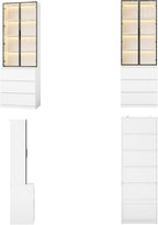 Homsee 92.5" H Lighted Kitchen Pantry Cabinet with 3 Drawers & Glass Doors, Kitchen Cupboard w/3-Color LED Lights & 4-Tier Display Shelves, Modern Storage Cabinet w/Countertop, 31.5" W Cream White