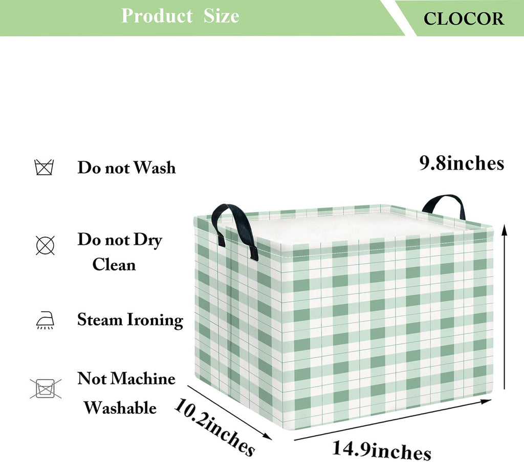 CLOCOR Rectangular Storage Bin,Waterproof Books Box,Gift Basket(Green Grid)