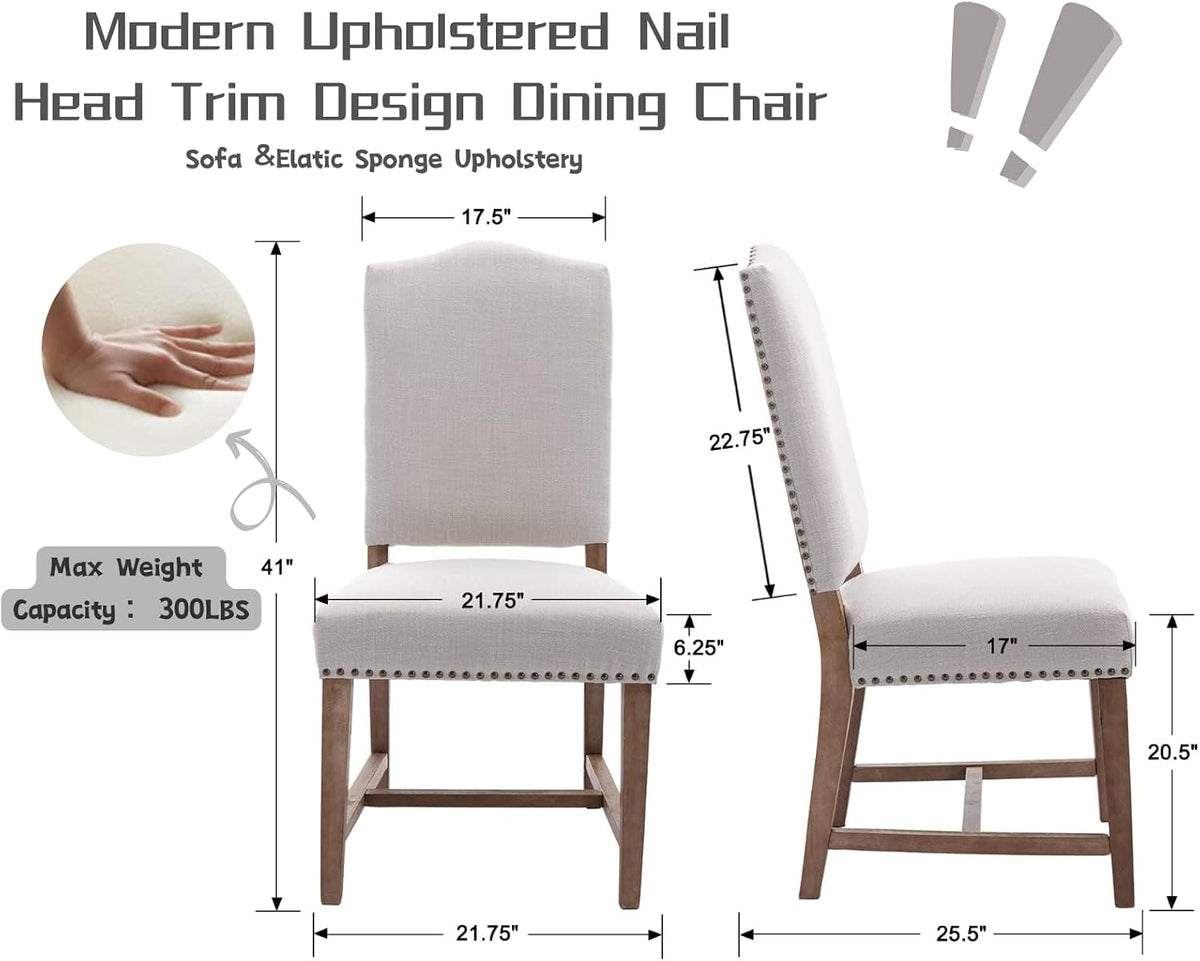 CIMOTA Mid Century Modern Dining Chairs Set of 6, Farmhouse Upholstered Dining Room Chairs Comfortable Kitchen Side Chairs with High Back/Natural Solid Wood Frame, Linen Beige