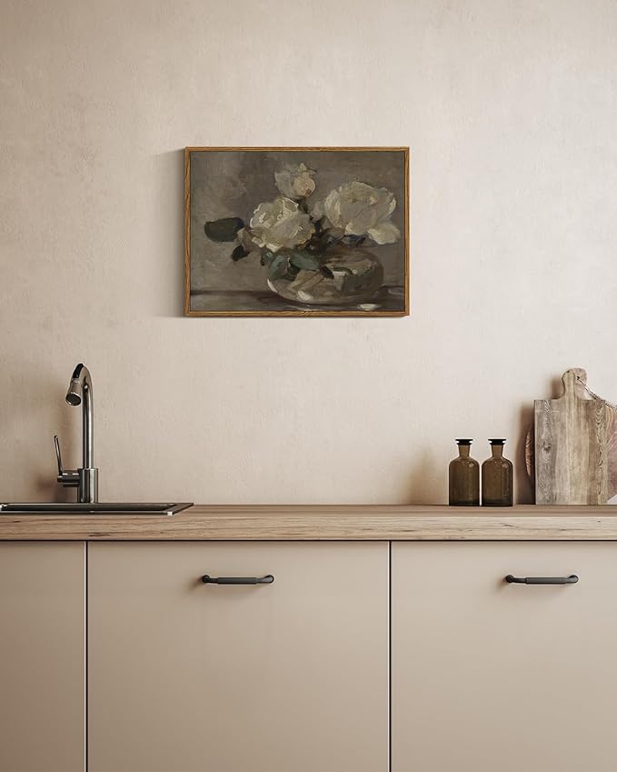 InSimSea Vintage Flower Canvas Wall Art Framed Wall Decorations, Mid Century Modern Wall Decor, Botanical Wall Art for Farmhouse Kitchen Office Bathroom Decor 12X16 Inch, Blumenstillleben